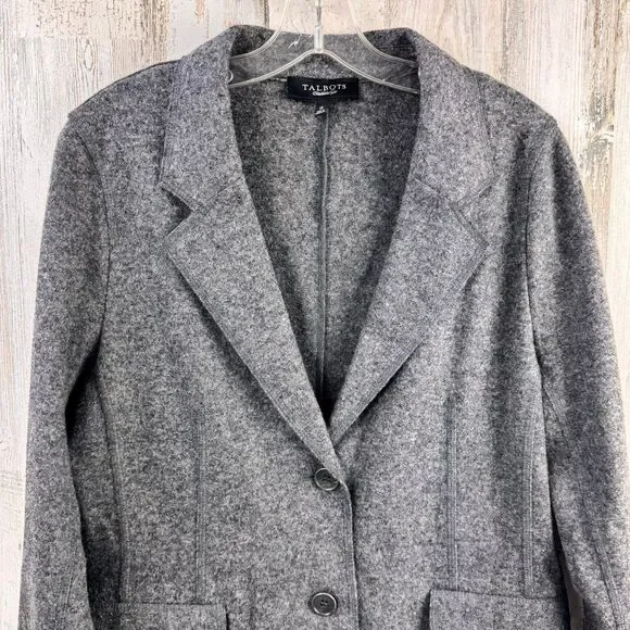 Talbots Petites Blazer Womens 12 Grey Wool Blend Jacket Felted Knit Lightweight - Picture 5 of 10